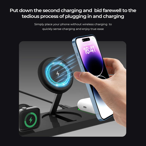 Wireless Charger Station 3 in 1, Fast Charging for iPhone 15/14/13/12, Apple Watch, AirPods with Adapter