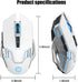 White Bluetooth Mouse, Rechargeable USB Wireless Dual Mode with RGB Light, Ergonomic for Laptop, MacBook