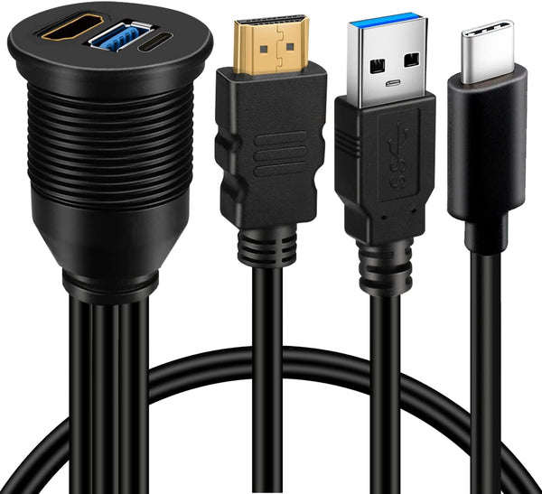 BATIGE USB 3.0 & Type C 3.1 & HDMI Male to Female Car USB C Flush Mount Extension Cable, 3ft
