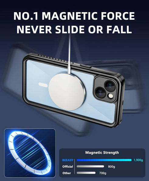 Beeasy for iPhone 14 Waterproof Case - Compatible with MagSafe, IP68 Underwater Military Grade, Shockproof Rugged