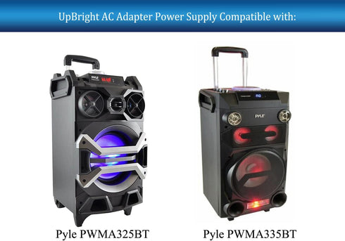 UpBright 12V AC/DC Adapter Compatible with Pyle Pro PWMA325BT PWMA335BT 500 Watt Outdoor Portable BT Connectivity Trolley Karaoke Speaker System DC 12V 1A Power Supply Cord Cable Battery Charger PSU