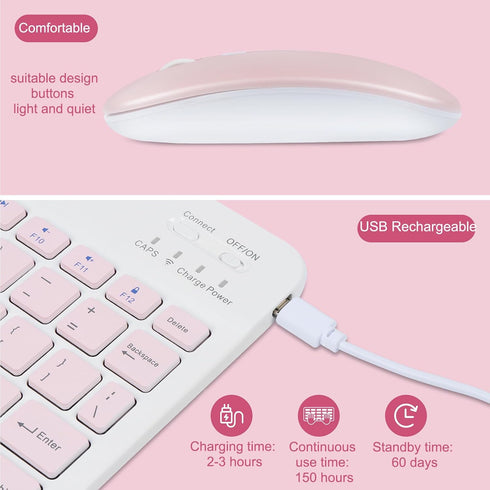 Wireless Bluetooth Keyboard and Mouse Set, Dual Rechargeable (Pink)