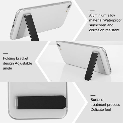 Ultra-Thin Adjustable Mini Alloy Cell Phone Holder, Portable Foldable Stand for Mobile Phone Tablet (Black)
