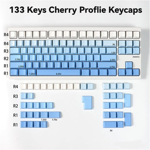 mintcaps PBT Doubleshot Gradient Blue Keycaps, 133 Keys Side Printed Custom Backlit Keycap Set for Mechanical Keyboards