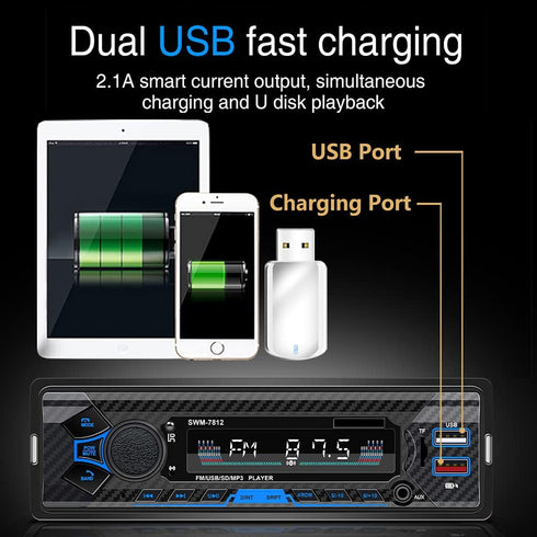 Bluetooth Single Din Car Stereo System, 7 Inch Universal Radio for Car, Aftermarket Car Radio, SWC/Subwoofer/BT