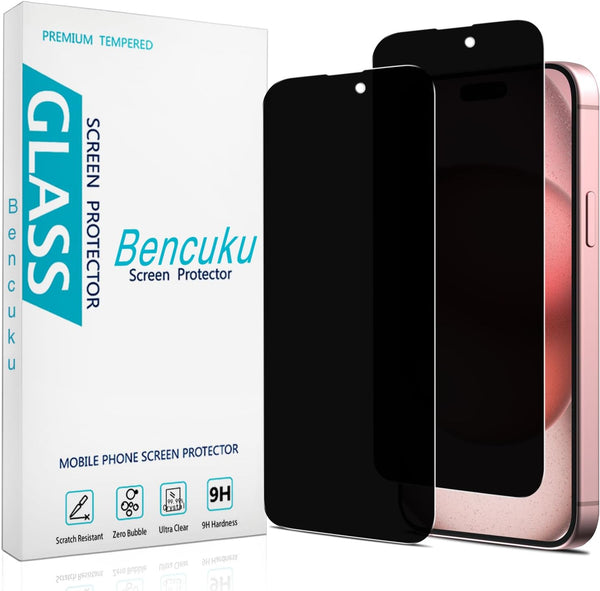 Privacy Screen Protector (2 Pack) for iPhone 15, Anti-Spy Tempered Glass 6.1-inch, Bubble Free, Anti Scratch