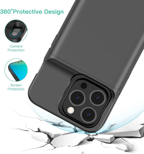 JCK Battery Case for iPhone 14 Plus/Pro Max/13 Pro Max/12 Pro Max, 7000mAh Portable Charging Case, Black