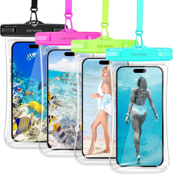 Waterproof Phone Pouch/Case, 4 Pack Large Waterproof Pouch for iPhone, Samsung Galaxy & Pixel, IPX8 Protector