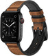 OUHENG Compatible Apple Watch Band 42mm 41mm 40mm 38mm, Sweatproof Genuine Leather and Rubber Hybrid Strap - Brown/Black