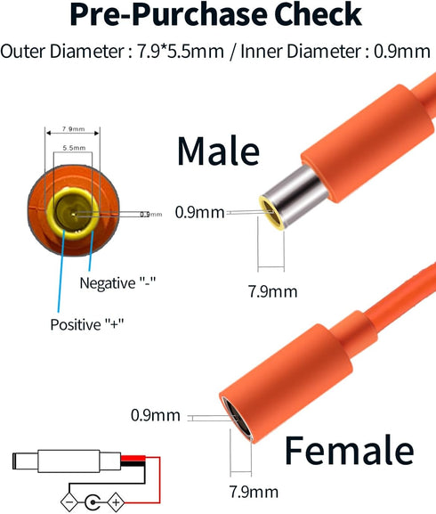 Tonton DC7909 Power Pigtails Cable 1M 3.3FT, 12V DC 8mm Male Plug to 7.9 x 5.5mm Bare Wire Open End, Repair Cable for Solar Cell Panels, Laptop, Jackery Bluetti Power Bank Station Portable Generator