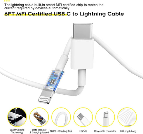 Fast Charger iPhone 3Pack 6FT Cable, USB C to Lightning Adapter for iPhone 14 Pro Max/14 Plus/13/12 Mini/11/XS/SE