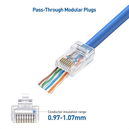 Cable Matters 50-Pack Cat 6 Pass Through RJ45 Connectors for Solid or Stranded UTP Ethernet Cable