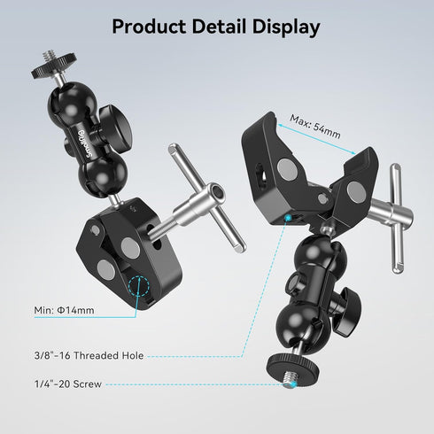 SMALLRIG Super Camera Clamp Mount, Double Ball Head Magic Arm Adapter for Monitor/Light/Camera, for Insta360