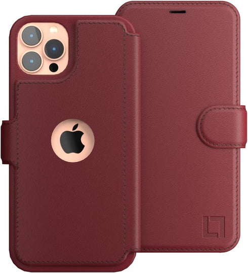 LUPA Legacy Compatible with iPhone 12 Pro Max Case - Wallet with Card Holder for Men and Women, Burgundy Faux Leather