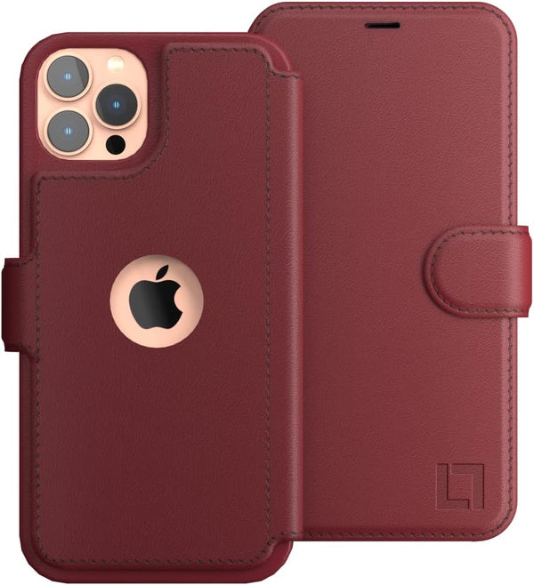 LUPA Legacy Compatible with iPhone 12 Pro Max Case - Wallet with Card Holder for Men and Women, Burgundy Faux Leather