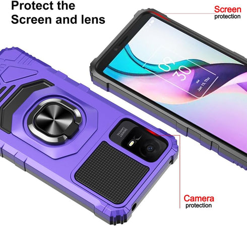 TCL ION V Case with Screen Protector, Purple Magnetic Ring Stand Soft Silicone Bumper Military Grade Cover