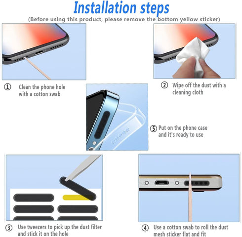 44 Pack Mesh Anti Dust Proof Adhesive Net Sticker with Tweezers, Speaker Dustproof Cover Kit for iPhone