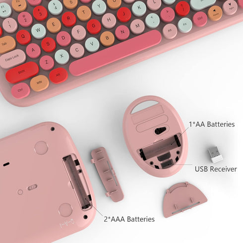 Wireless Keyboard and Mouse Combo, 2.4G USB Retro Typewriter Wireless Keyboard with Slim Noiseless Mouse