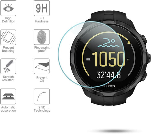 Diruite 3-Pack Tempered Glass Screen Protector for Suunto Spartan Sport, 2.5D 9H Hardness, Ultra-Thin