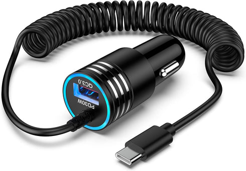 48W Car Charger USB C Fast Charging for iPhone 16 Pro Max, Motorola Edge 2024 Razr, 3ft Type C Coiled Cable