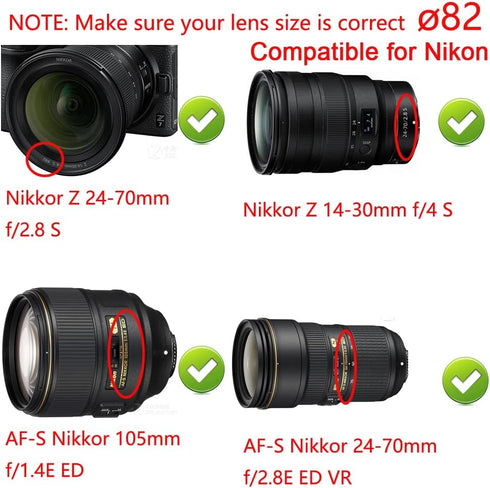 82mm Lens Cap Cover for Nikon Z9 Z7II Z6II Camera Kit NIKKOR Z 24-70mm f/2.8 Lens (2 Pack)