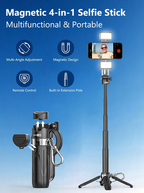 USKEYVISION 4 1 Recording(MPT-02) Magnetic Pocket Selfie Stick for iPhone with Light for MagSafe in Portable Pocket