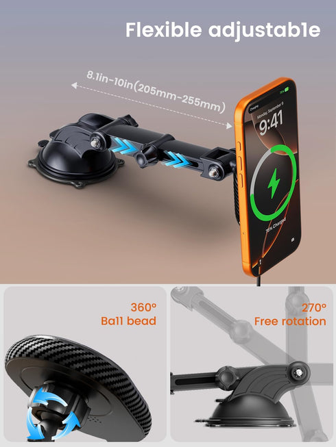 OHLPRO 17 15W 16/15/14/13 for iPhone MagSafe Car Mount Charger, Fast Wireless Charging Magnetic Holder with Extendable