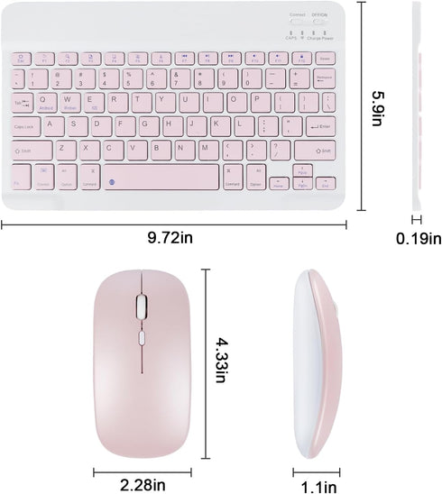 Bluetooth Keyboard and Mouse Combo - Ultra-Slim Portable Rechargeable Wireless Set for iPad/Mac OS, Android, Windows