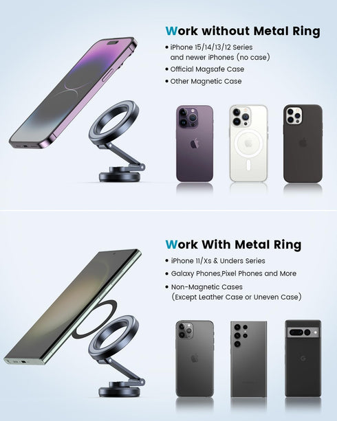 APPS2Car MagSafe Car Mount, Foldable Metal Magnetic Phone Holder for Car Dash, Compatible with iPhone 15/14/13/12 Pro