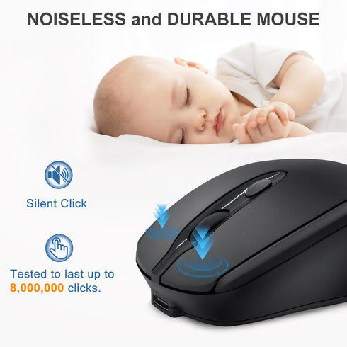 Wireless Mouse, Bluetooth 5.2 & 2.4G Dual Mode Connectivity, Ergonomic Optical Mouse for Laptop/PC/iPad/MacBook Pro