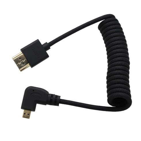 HangTon 8K 4K 60p A7C R6 XT30II, S9 Left Angle Micro HDMI to HDMI Coiled Cable for Ninja V Monitor, Sony R, Canon mkII