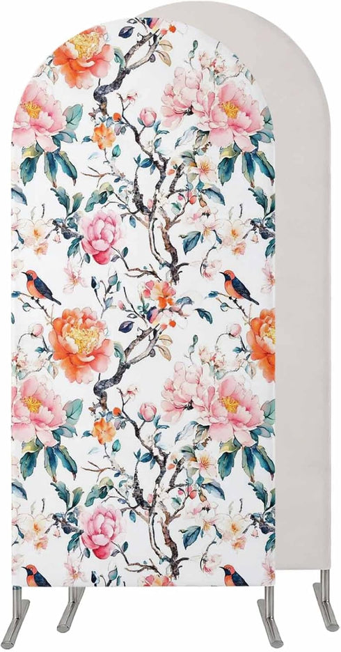 Jnbasdffb 7.2 Floral Blossom Wedding Arch Cover,Stretchy Spandex Arch Backdrop Stand Covers FT,Farmhouse Oil Painting