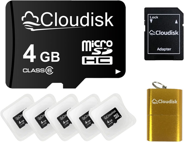 Pack of 5 Micro SD Card 4GB Flash Memory Card C6 with SD Adapter and Card Reader