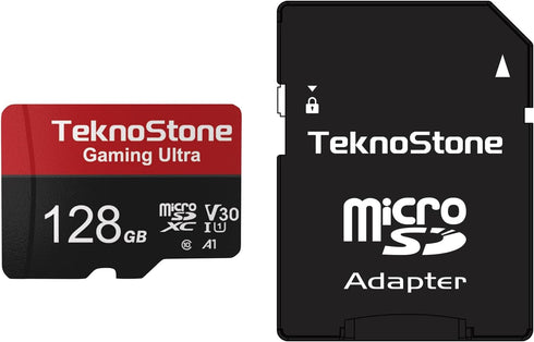 Teknostone Gaming 128GB MicroSDXC Flash Memory with Adapter 100MB/s Read 50MB/s Write Speed