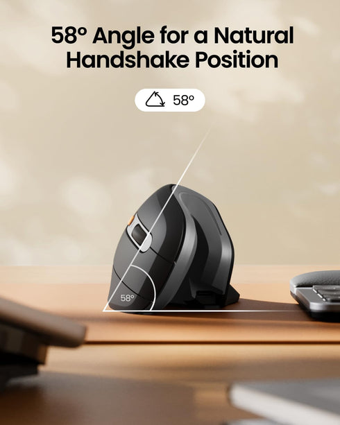 ProtoArc EM11 NL Wireless Ergonomic Vertical Mouse - Multi-Device, USB-C Rechargeable for Windows, Mac, Gray