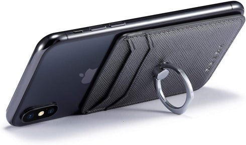 Phone Card Holder with Ring Grip for Back of Phone, Adhesive Stick-on Credit Card Wallet Pocket for Smartphones (Gun