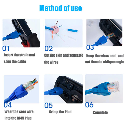PETECHTOOL RJ45 Cat6 Pass Through Connectors Gold Plated 8P8C Ends with Blue Strain Relief Boots (200 Packs Total)