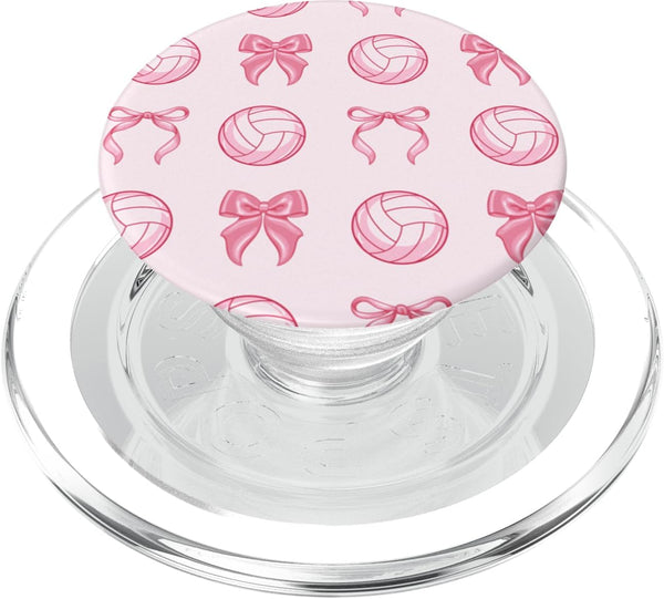 Cute Coquette Bow Volleyball Mom Girly Girl Sporty Cute Hot Pink Coquette Bow Volleyball Mom Girly Girl Sporty PopSockets PopGrip