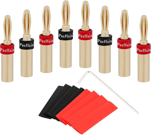Preffair 8 Pcs HiFi Audio Locking Banana Plugs for Speaker Cable, 24K Gold Plated Bi-Wire Connector Terminal