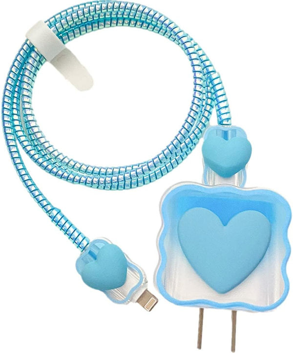 5 in 1 DIY 18W 20W Heart Shape Protector Data Cable USB Charger Line for iPhone 11-15 Pro Max (Love Blue)