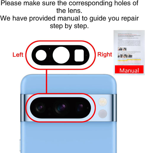 2 PCS for ASDAWN Back Rear Camera Lens Glass Replacement for Google Pixel 8 Pro 6.7 Inches with Pre-Installed Adhesive