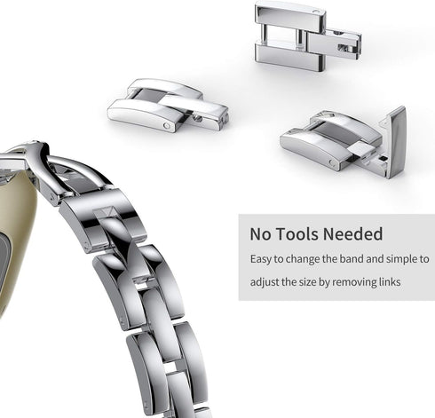 Wearlizer Metal Band Compatible with Fitbit Versa 4/Versa 3/Sense/Sense 2, Dressy Stainless Steel Bling Bracelet Strap