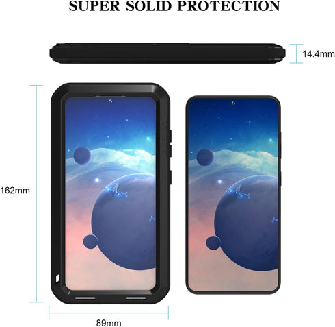 LOVE MEI Military Rugged Case for Samsung Galaxy S24 5G, Shockproof Dustproof with Tempered Glass Screen Protector