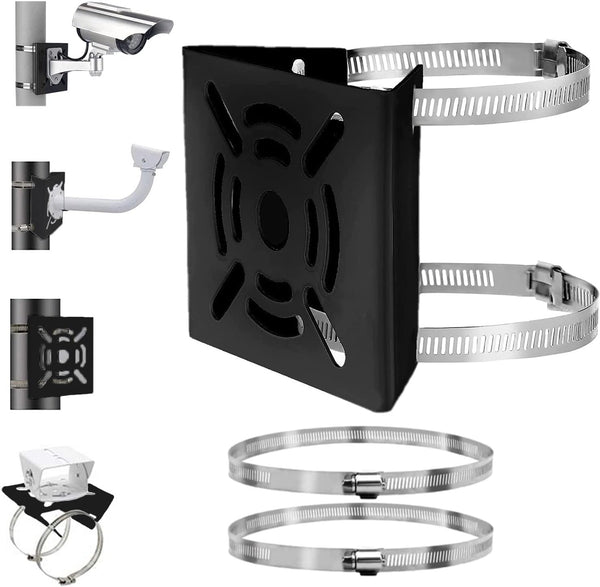 Vertical Pole Mount Adapter Bracket for CCTV Security Camera, Universal Black with 2 Loops