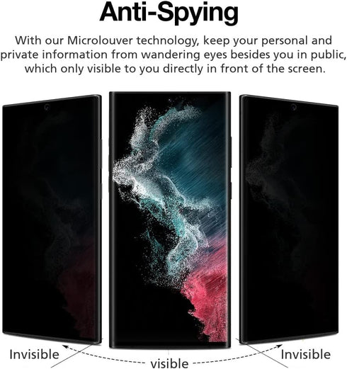 2 Pack Privacy Screen Protector for Galaxy S22 Ultra, Full Glue Anti-Spy PET EPU Hybrid, Fingerprint Compatible, Easy