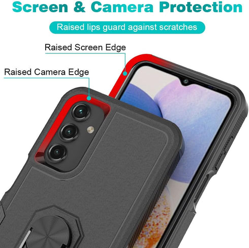 Samsung Galaxy A15 Case with Tempered Glass Screen Protector, Dual Layer Shockproof Kickstand Case, Black
