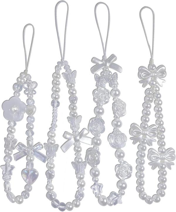 4 Pieces Cute Phone Charms - Beaded Aesthetic Y2K Cell Phone Keychain for Bag and Camera Decor