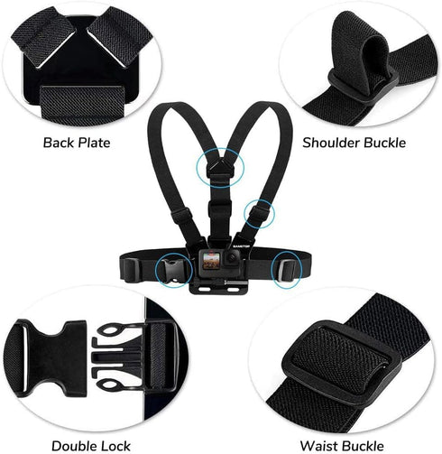 Sametop Chest Mount Strap Harness for GoPro Hero 13, 12, 11, 10, 9, 8, 7, 6, 5, 4, 3+, 3, 2, 1, Max, AKASO, DJI Osmo