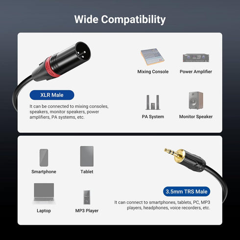 3.5mm 1/8 Inch 10ft MP3 MS024 NEEWER TRS AUX to Dual XLR Breakout Cable, Male to Male Audio Cord Adapter Connector