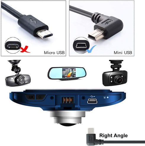 PASOW Mini USB Power Cable, 90 Degree Right Angle (No Data Transfer) for Dash Cam (11.5FT)